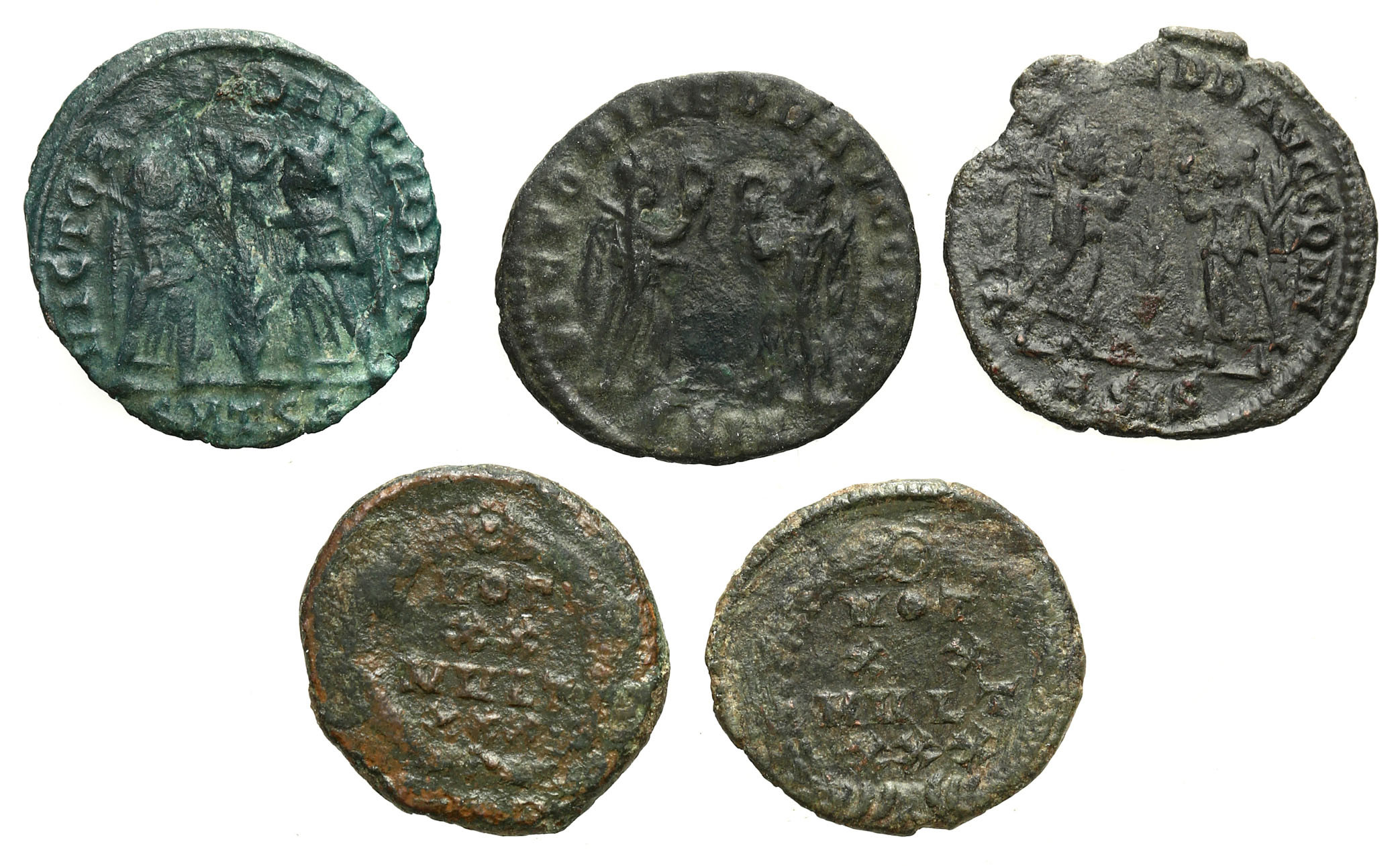Cesarstwo Rzymskie, Lot 5 sztuk Follisów, Konstans 337 -350 n.e.